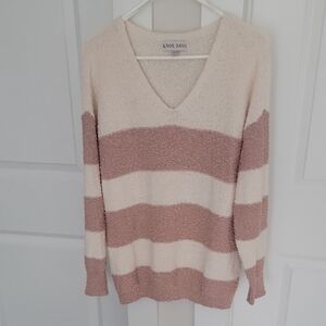 Knox Rose V-Neck Sweater - Pink and Cream Stripes
